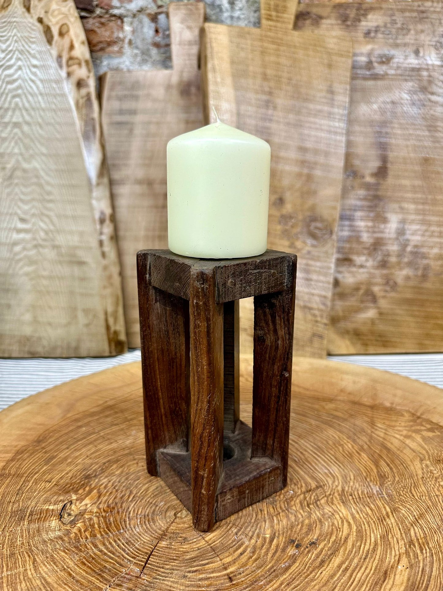Rustic Wooden Candle Holder / Church Candle / Reclaimed Farmhouse Decor /Square