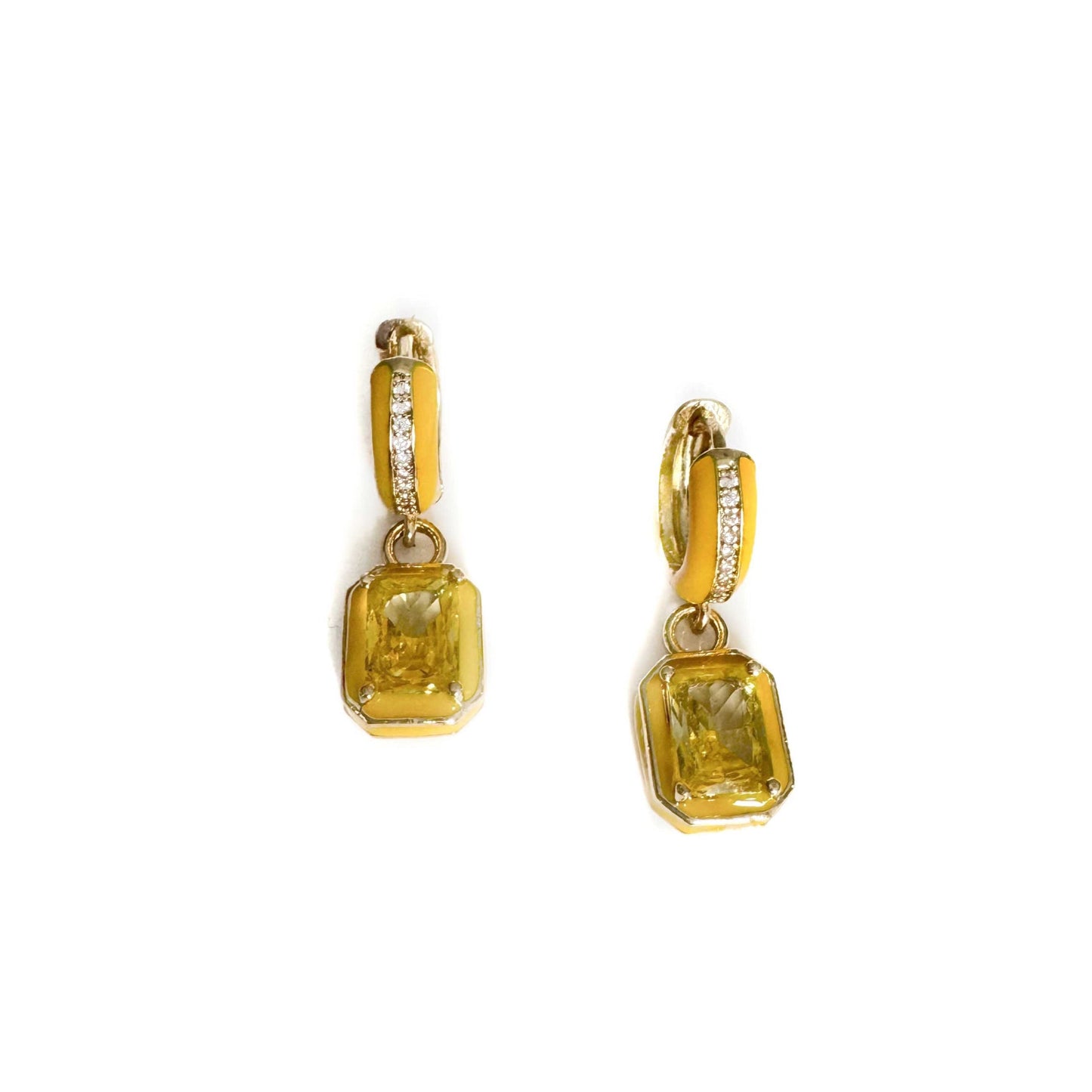 Zoe Yellow Enamel Huggie Hoop Jewel Earrings