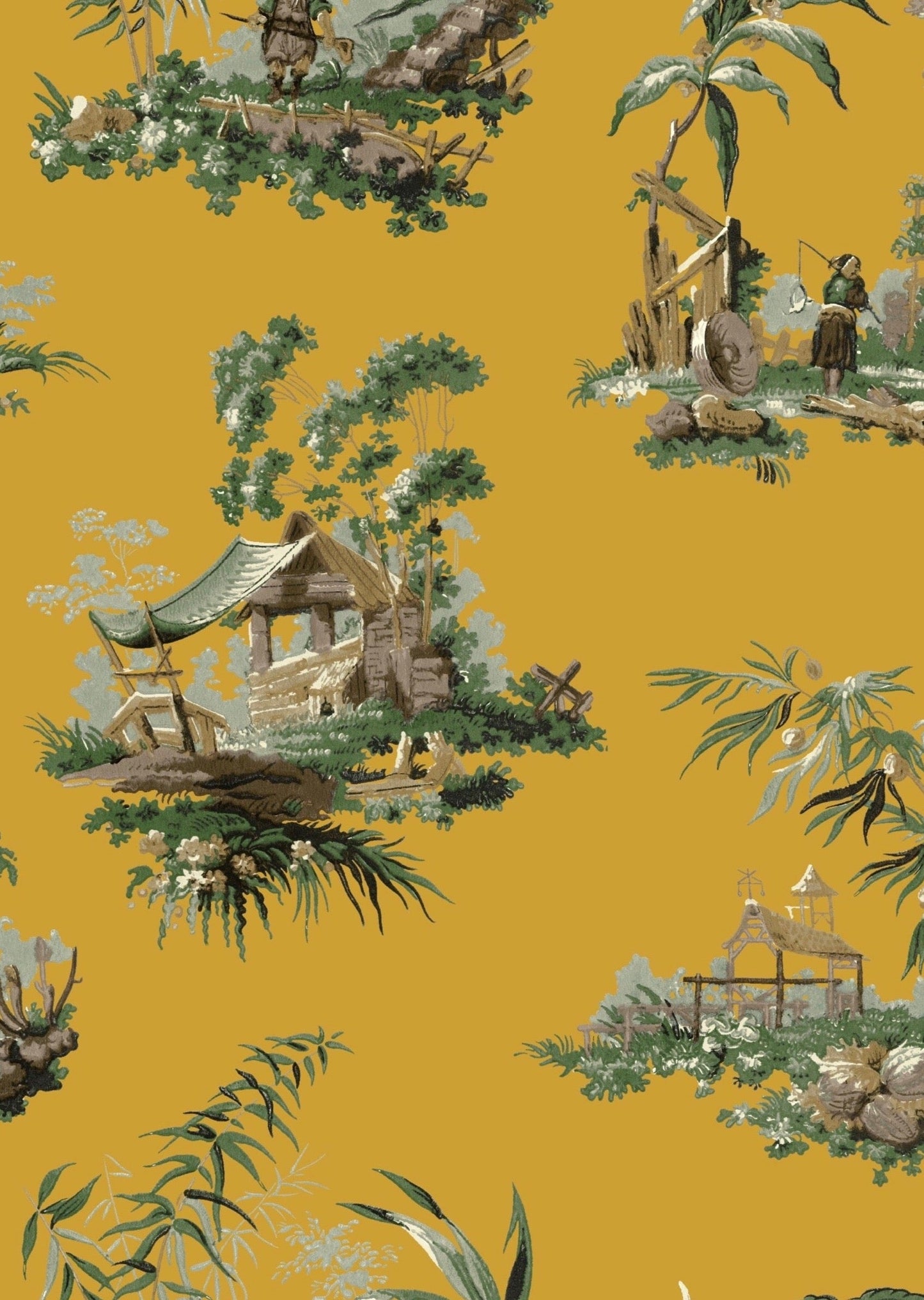 Vintage Oriental Wallpaper - Intense Yellow