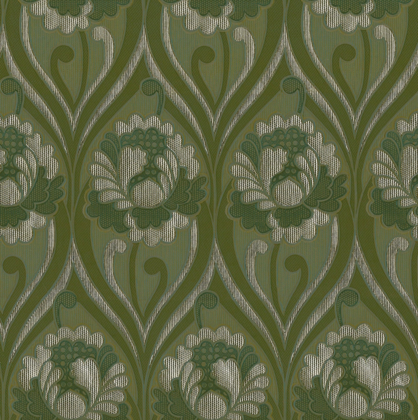 Vintage floral damask Wallpaper - Olive