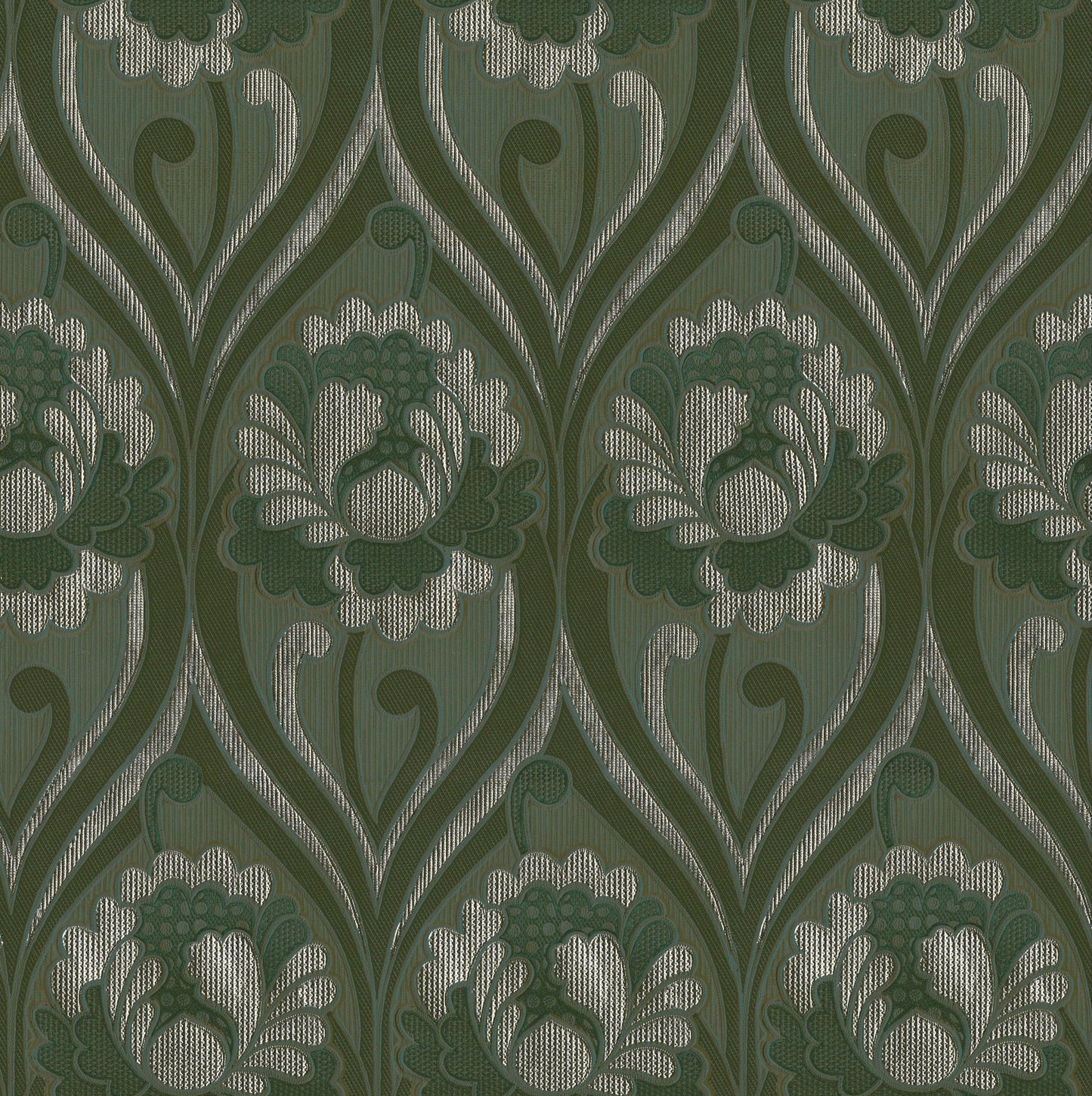 Vintage floral damask Wallpaper - Dirty olive