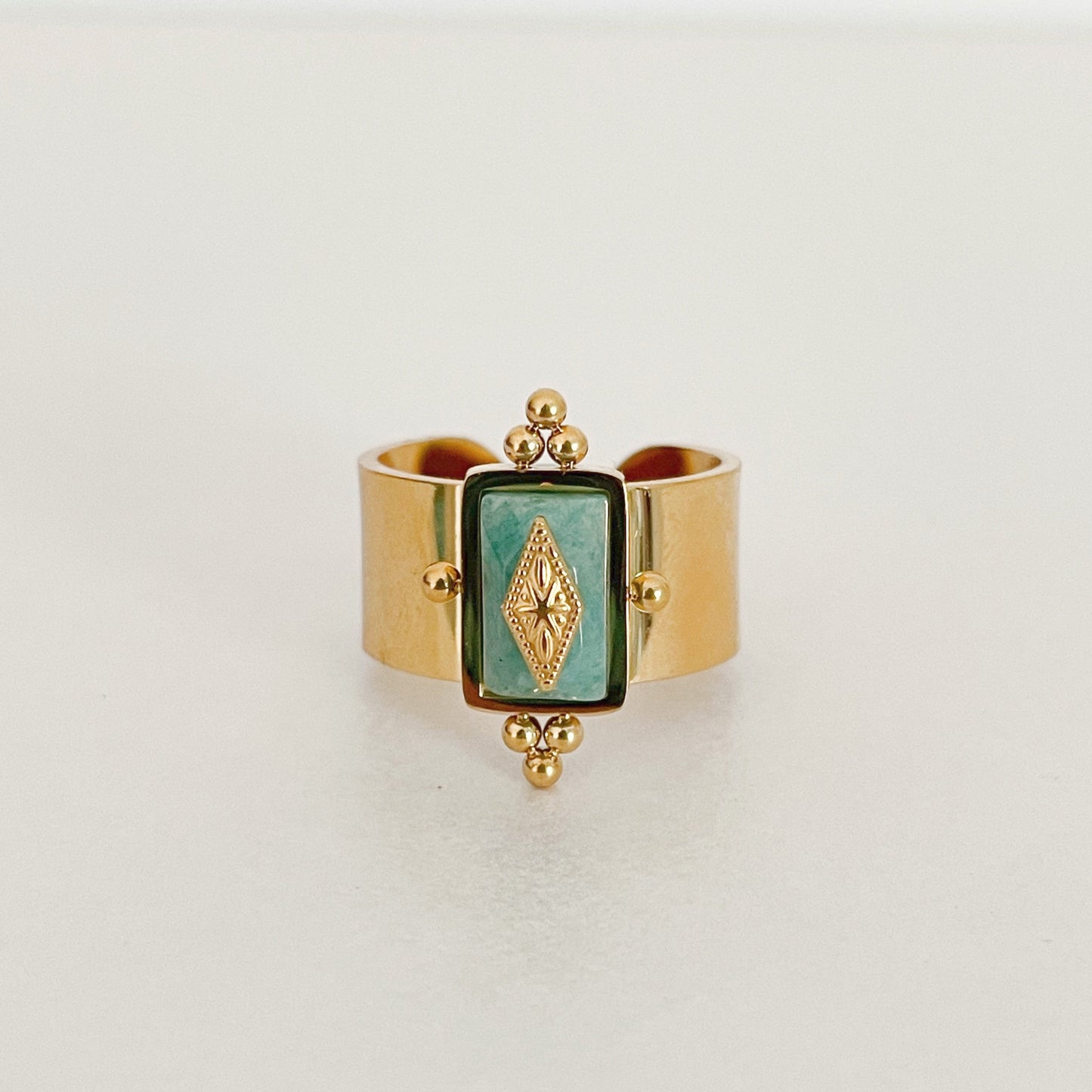 Luna Wide Band Irregular Turquoise Crystal Ring