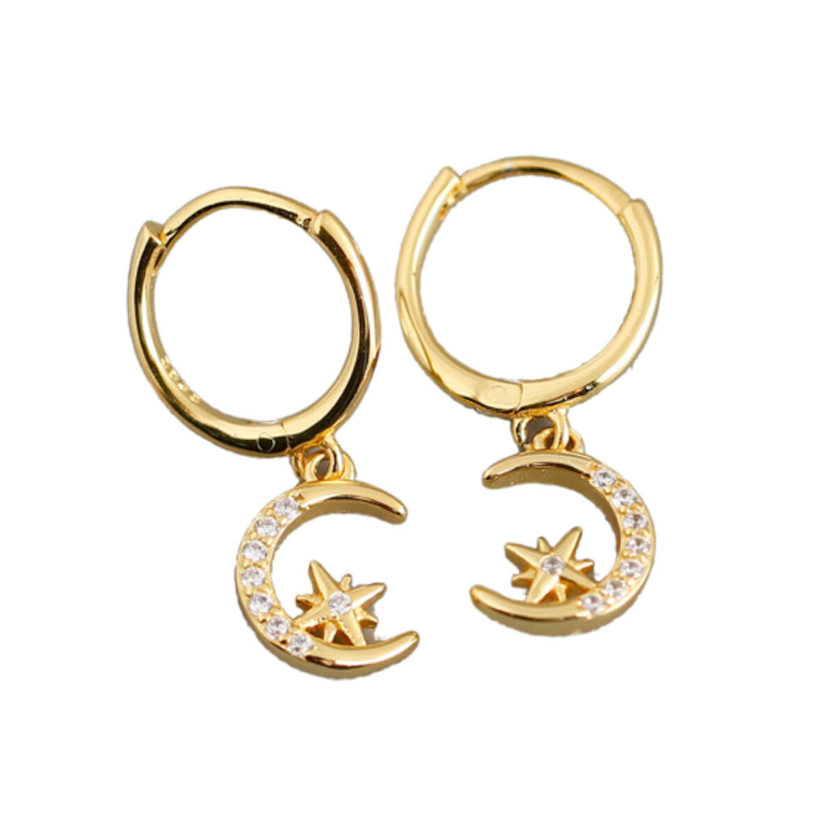 Star inside Moon Earrings - Sterling Silver