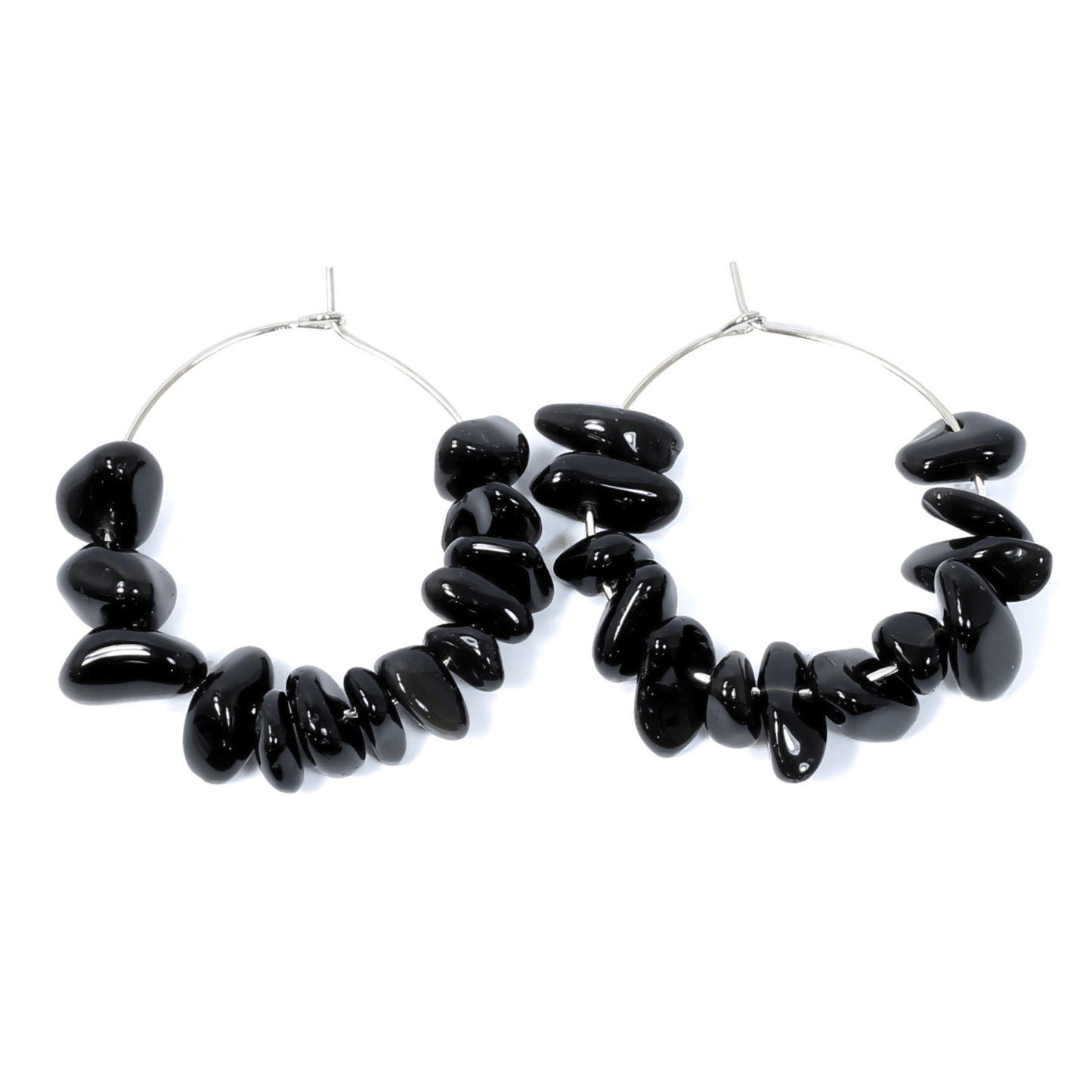 Black Obsidian Crystal Chip Hoop Earrings