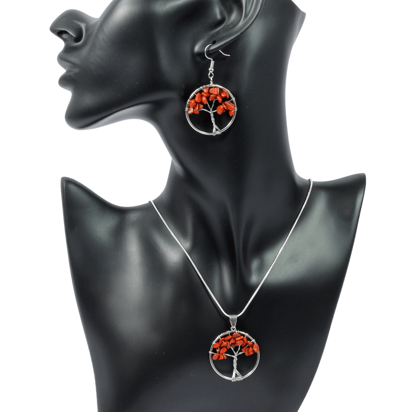 Red Jasper Tree Of Life Jewellery Set (Necklace & Earrings)
