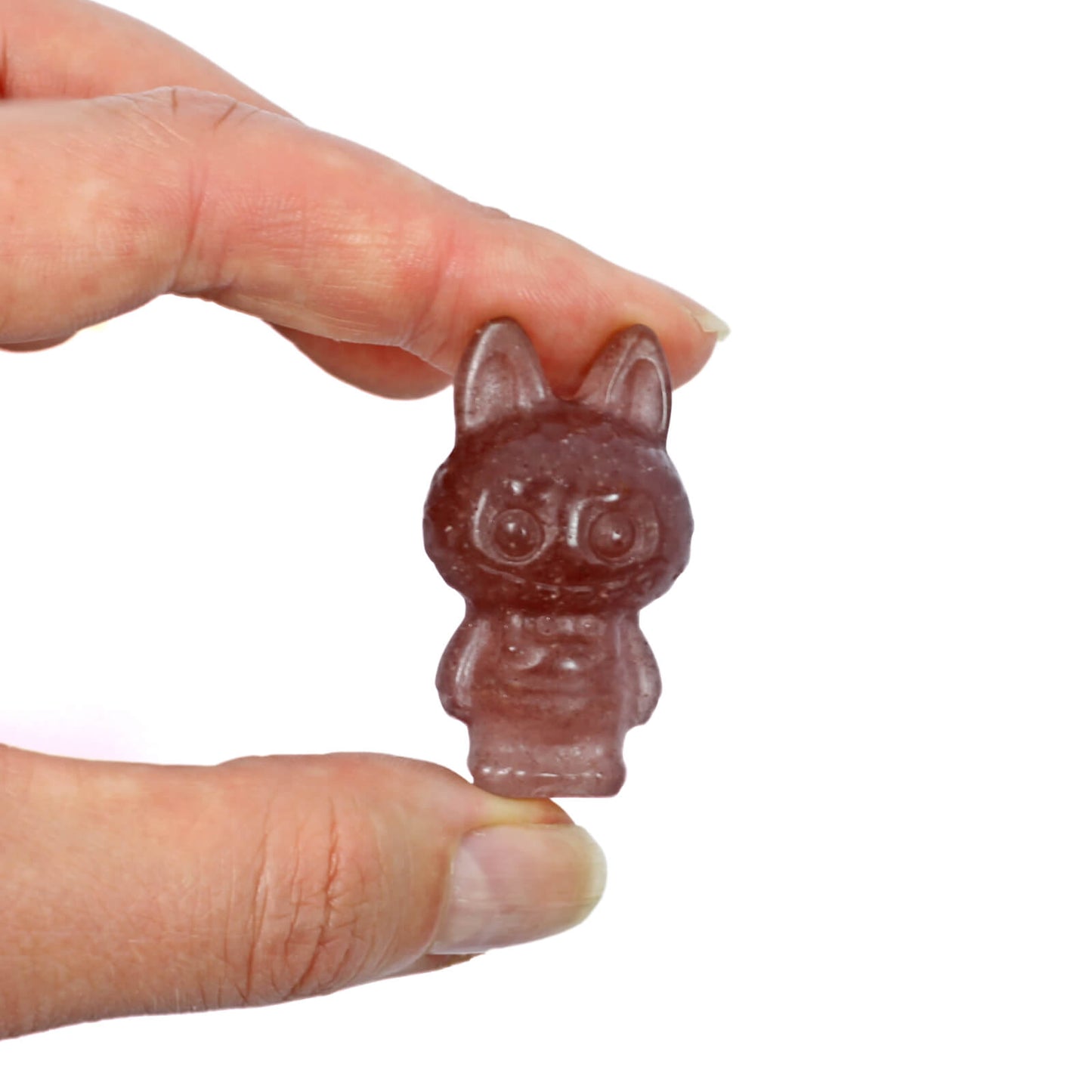 Labubu Strawberry Quartz Crystal Carving – Joyful Energy & Playful Love