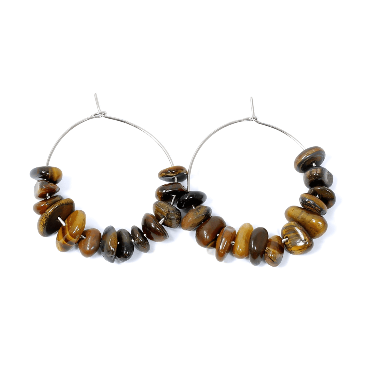 Gold Tigers Eye Crystal Chip Hoop Earrings