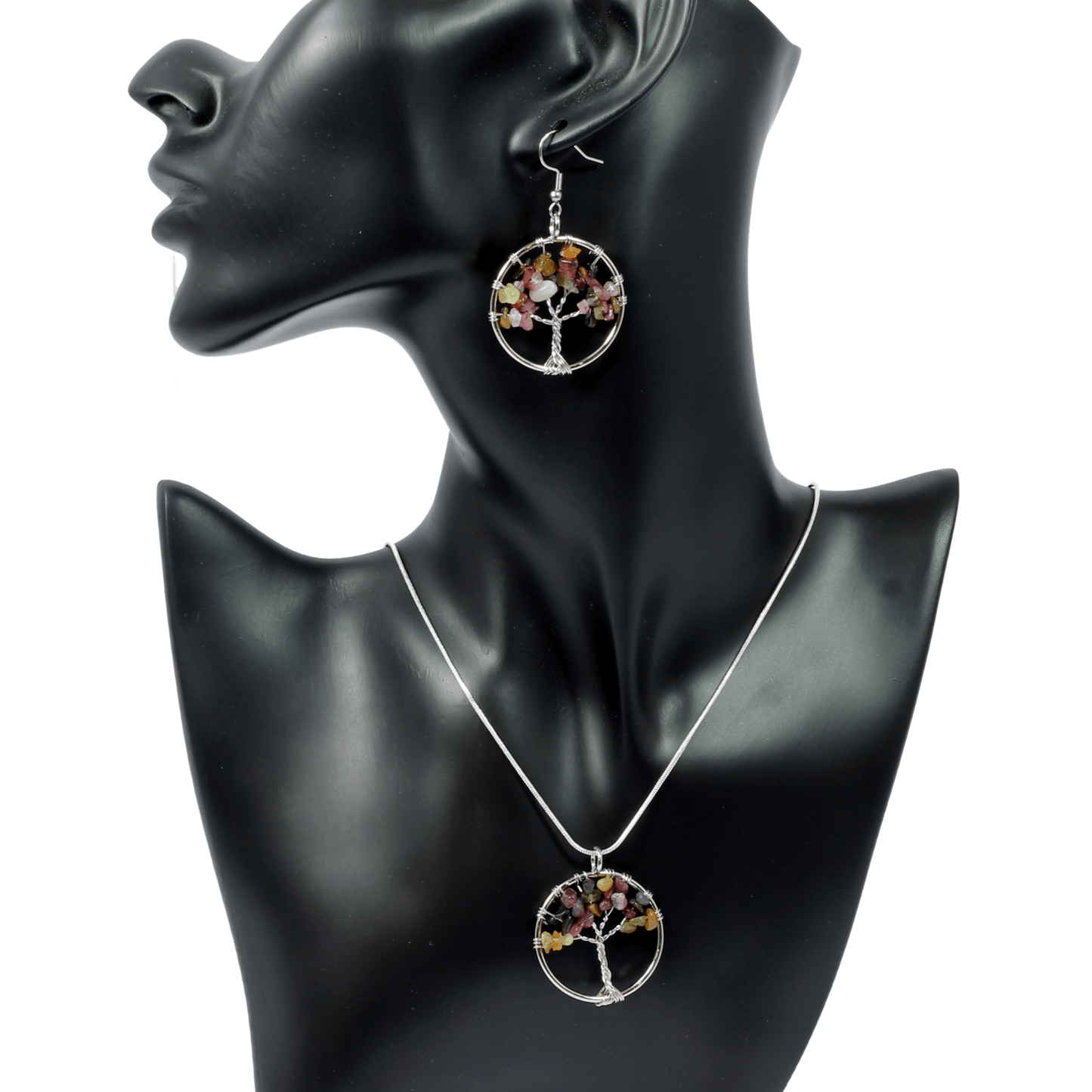 Watermelon Tourmaline Tree Of Life Jewellery Set (Necklace & Earrings)