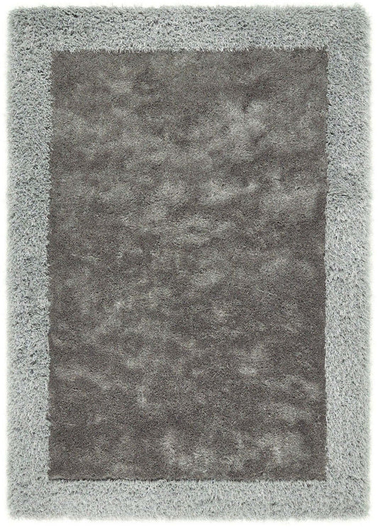 Shimmer Silver Grey Bordered Shaggy Rug