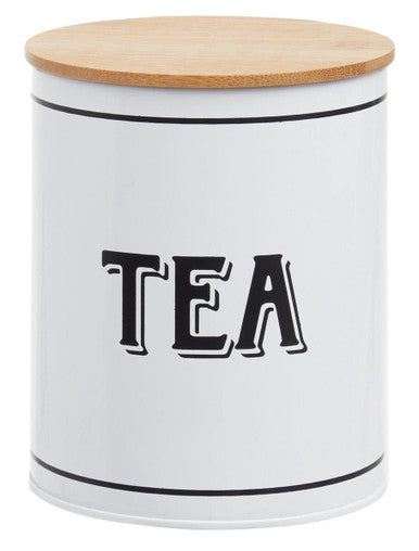 Grocer White Metal Tea Canister