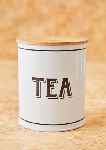 Grocer White Metal Tea Canister