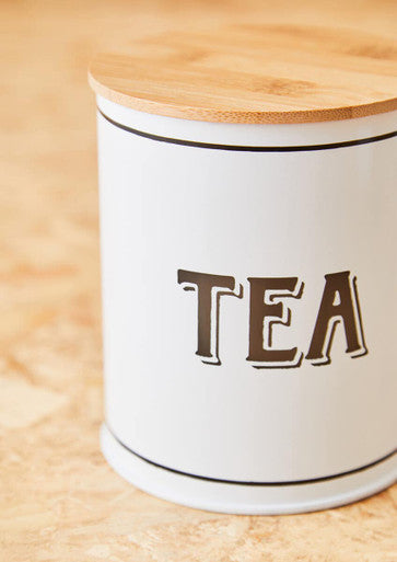 Grocer White Metal Tea Canister