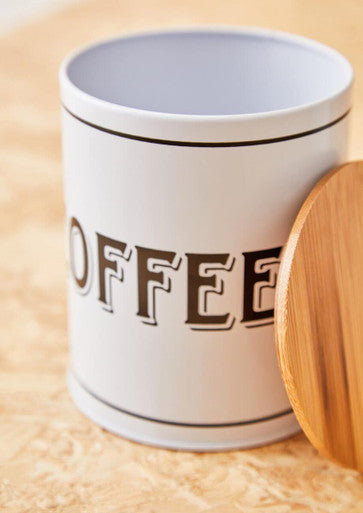 Grocer White Metal Coffee Canister