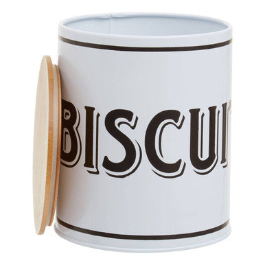 Grocer White Metal Biscuit Canister