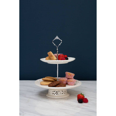 2 Tier Ceramic Lace Cake Plate