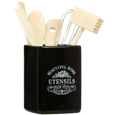 Vintage Home Black Utensil Holder With 6 Utensils