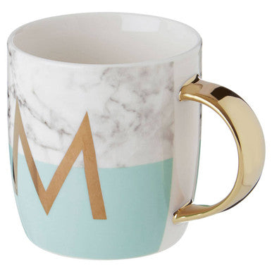 Frosted Deco Marble Effect And Pastel Green Monogram Mug M