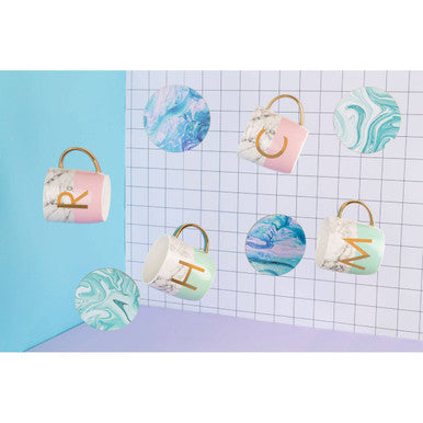 Frosted Deco Marble Effect And Pastel Green Monogram Mug M