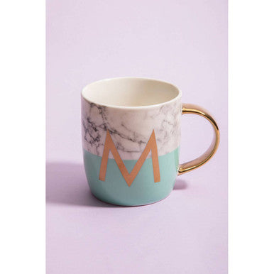Frosted Deco Marble Effect And Pastel Green Monogram Mug M