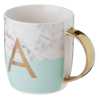 Frosted Deco Marble Effect And Pastel Green Monogram Mug A