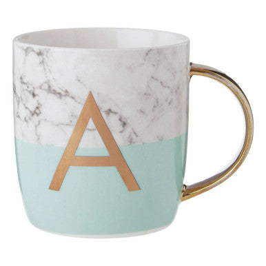 Frosted Deco Marble Effect And Pastel Green Monogram Mug A
