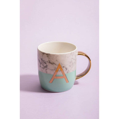 Frosted Deco Marble Effect And Pastel Green Monogram Mug A