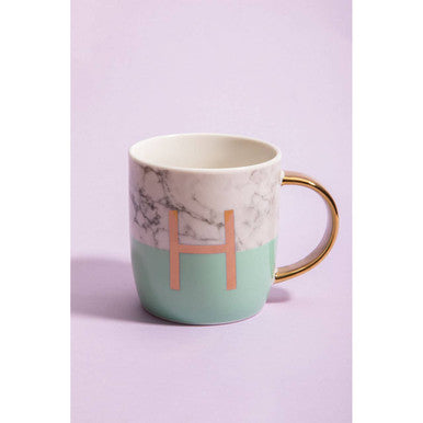 Frosted Deco Marble Effect And Pastel Green Monogram Mug H