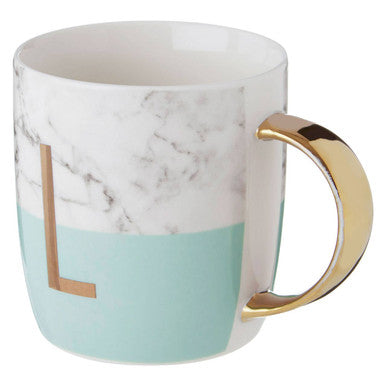 Frosted Deco Marble Effect And Pastel Green Monogram Mug L