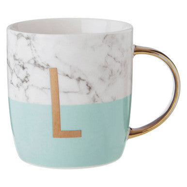 Frosted Deco Marble Effect And Pastel Green Monogram Mug L