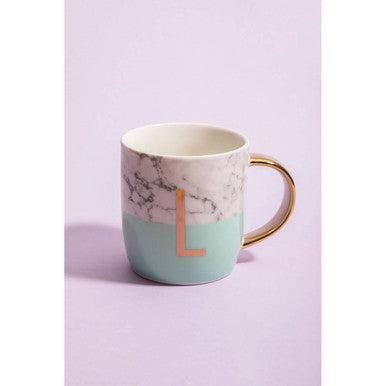 Frosted Deco Marble Effect And Pastel Green Monogram Mug L
