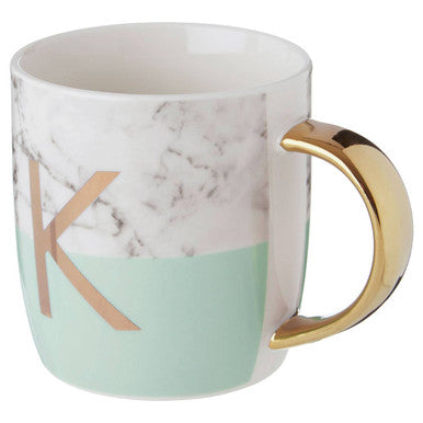 Frosted Deco Marble Effect And Pastel Green Monogram Mug K