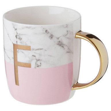 Frosted Deco Marble Effect And Pink Monogram Mug F