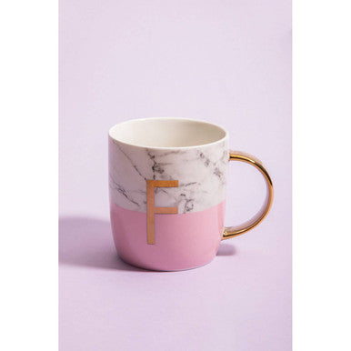 Frosted Deco Marble Effect And Pink Monogram Mug F