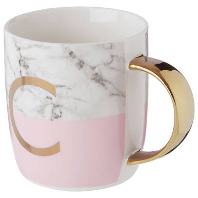 Frosted Deco Marble Effect And Pink Monogram Mug C