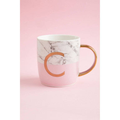 Frosted Deco Marble Effect And Pink Monogram Mug C