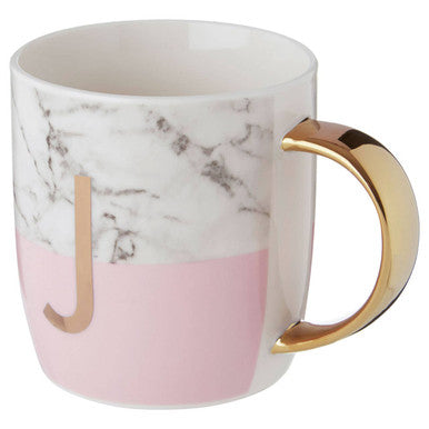 Frosted Deco Marble Effect And Pink Monogram Mug J