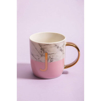 Frosted Deco Marble Effect And Pink Monogram Mug J
