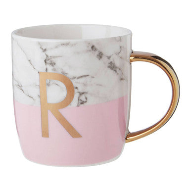 Frosted Deco Marble Effect And Pink Monogram Mug R