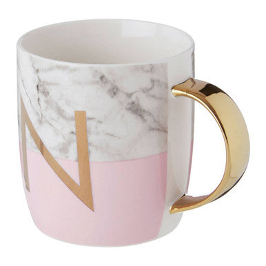 Frosted Deco Marble Effect And Pink Monogram Mug N