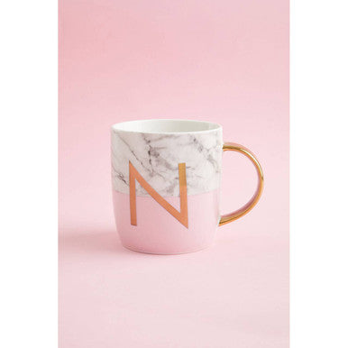 Frosted Deco Marble Effect And Pink Monogram Mug N