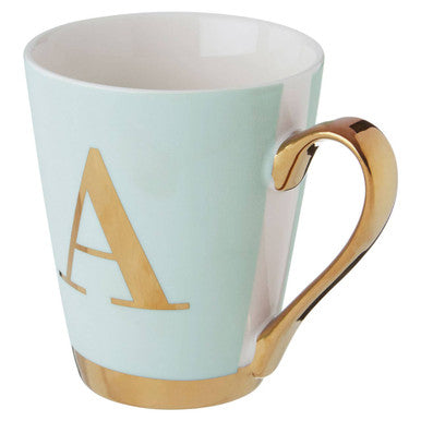 Mimo Green Frosted Deco A Letter Monogram Mug.