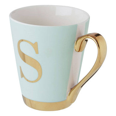 Mimo Green Frosted Deco S Letter Monogram Mug.