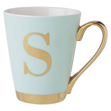 Mimo Green Frosted Deco S Letter Monogram Mug.