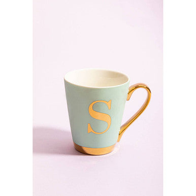 Mimo Green Frosted Deco S Letter Monogram Mug.