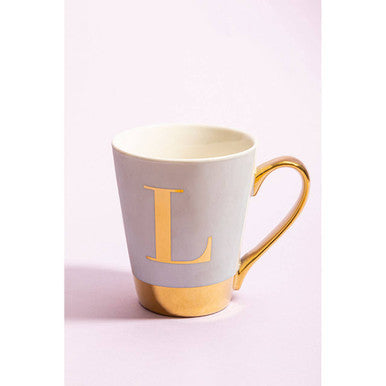 Mimo Green Frosted Deco L Letter Monogram Mug.