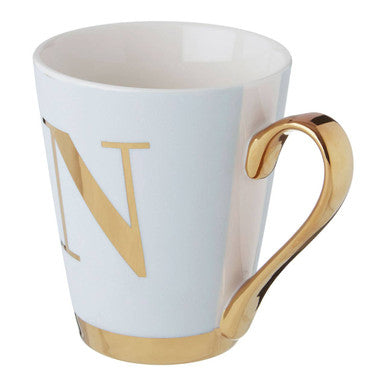 Mimo Green Frosted Deco N Letter Monogram Mug.