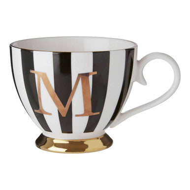 Duchess Black and White Monogram Mug with M