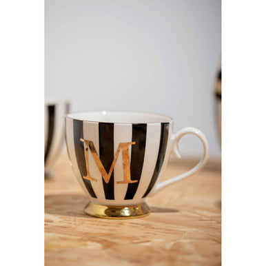 Duchess Black and White Monogram Mug with M