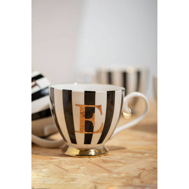 Duchess Black and White Monogram Mug with E