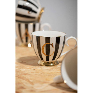 Duchess Black and White Monogram Mug with C